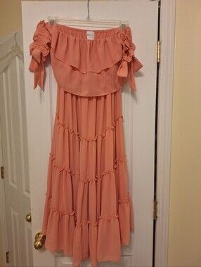 Misa Off-Shoulder Ruffled Maxi Dress in Pink Medium